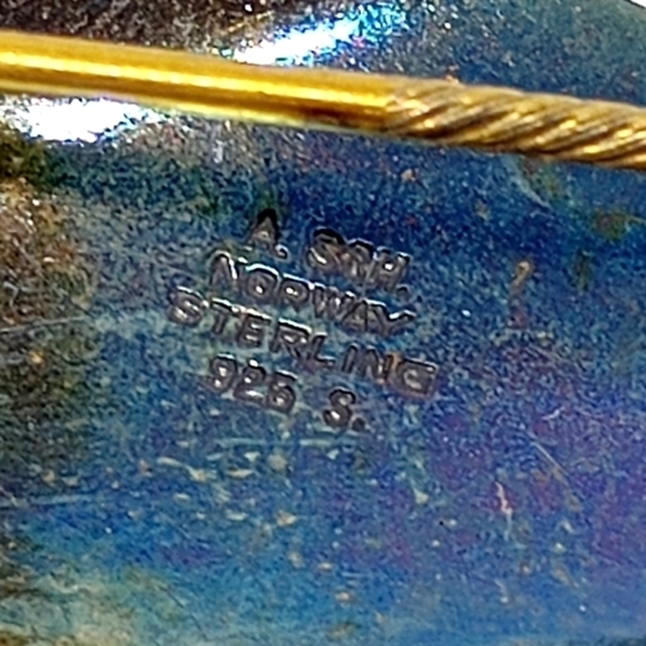 * vintage 925 signed Albert Scharning Norway red enamel pin brooch - Picture 6 of 6